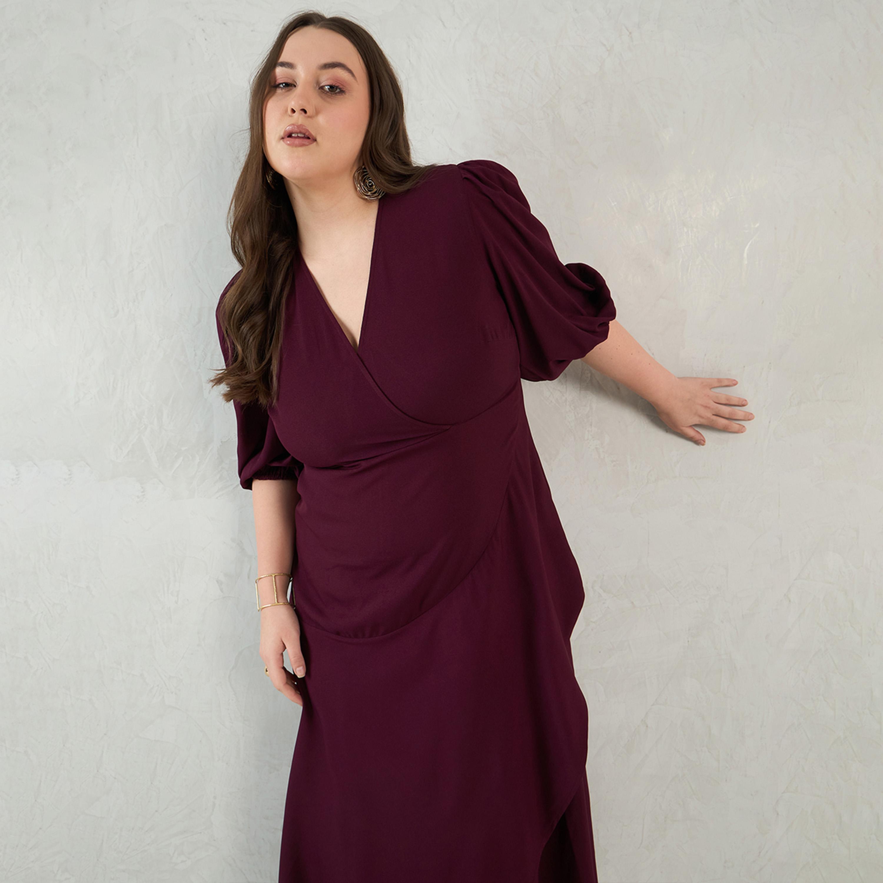 Femmella X Styli Wine Wrap Ruffle Maxi Dress-women-clothing-dresses-image-5