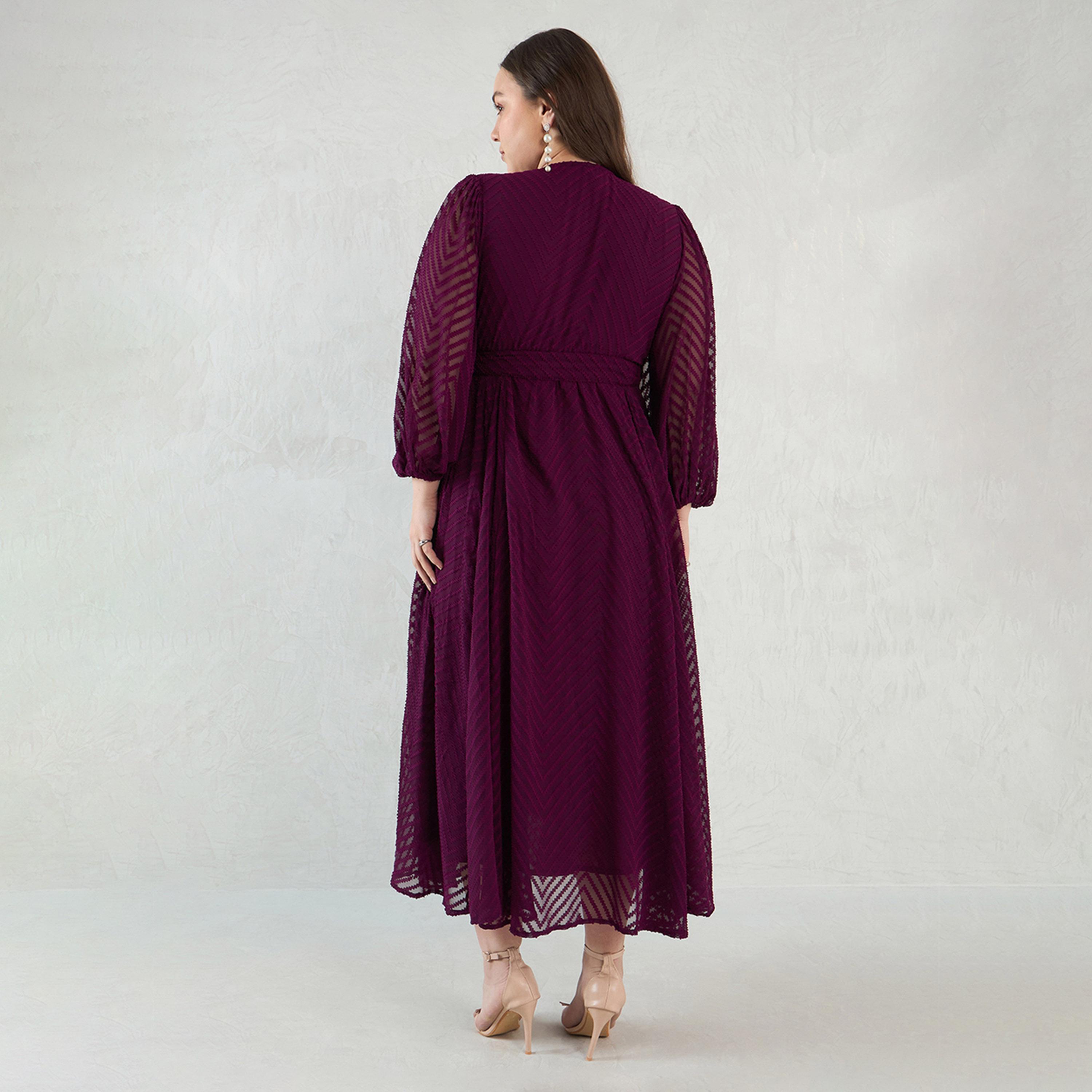 Femmella X Styli Wine Chevron Dobby Wrap Maxi Dress-women-clothing-dresses-image-6