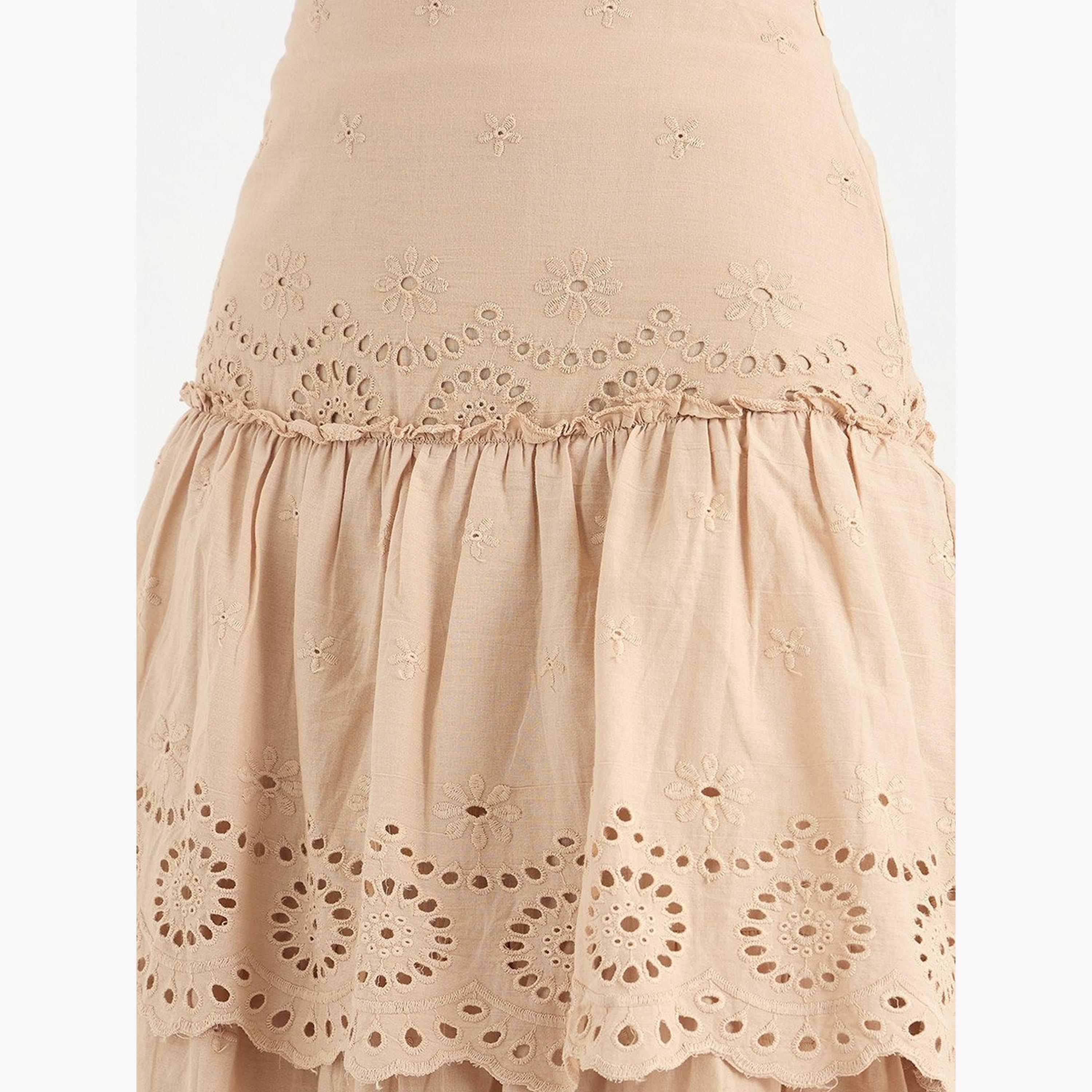 Styli Beige Schiffli Layered Maxi Skirt-women-clothing-bottoms-skirts-image-4