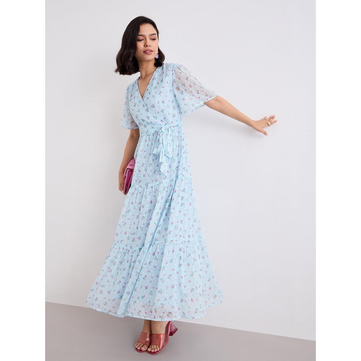 Styli Light Blue Dobby Floral Tiered Maxi Dress-women-clothing-dresses-image-1