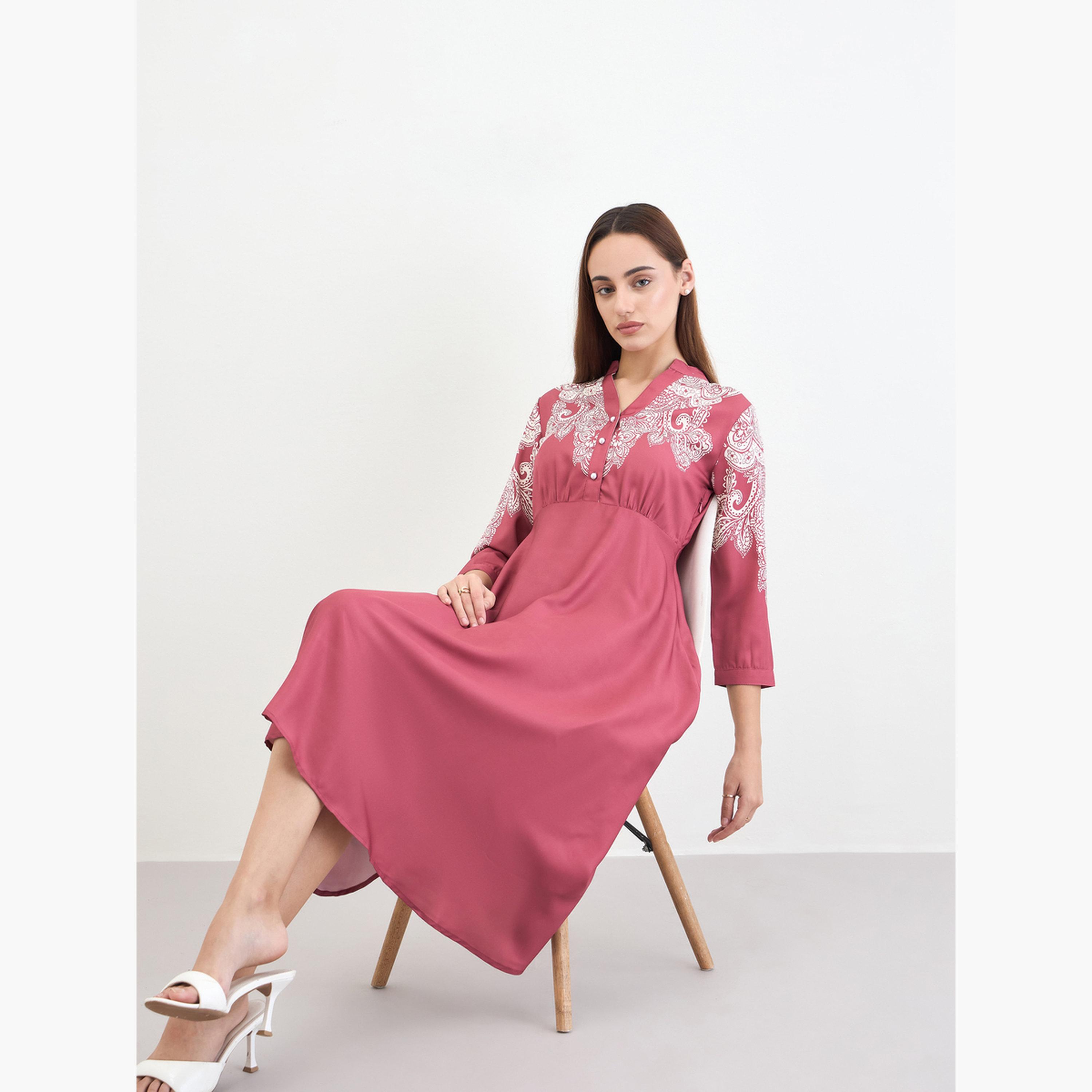 Styli Pink Printed Buttoned Midi Dress-women-clothing-dresses-image-2