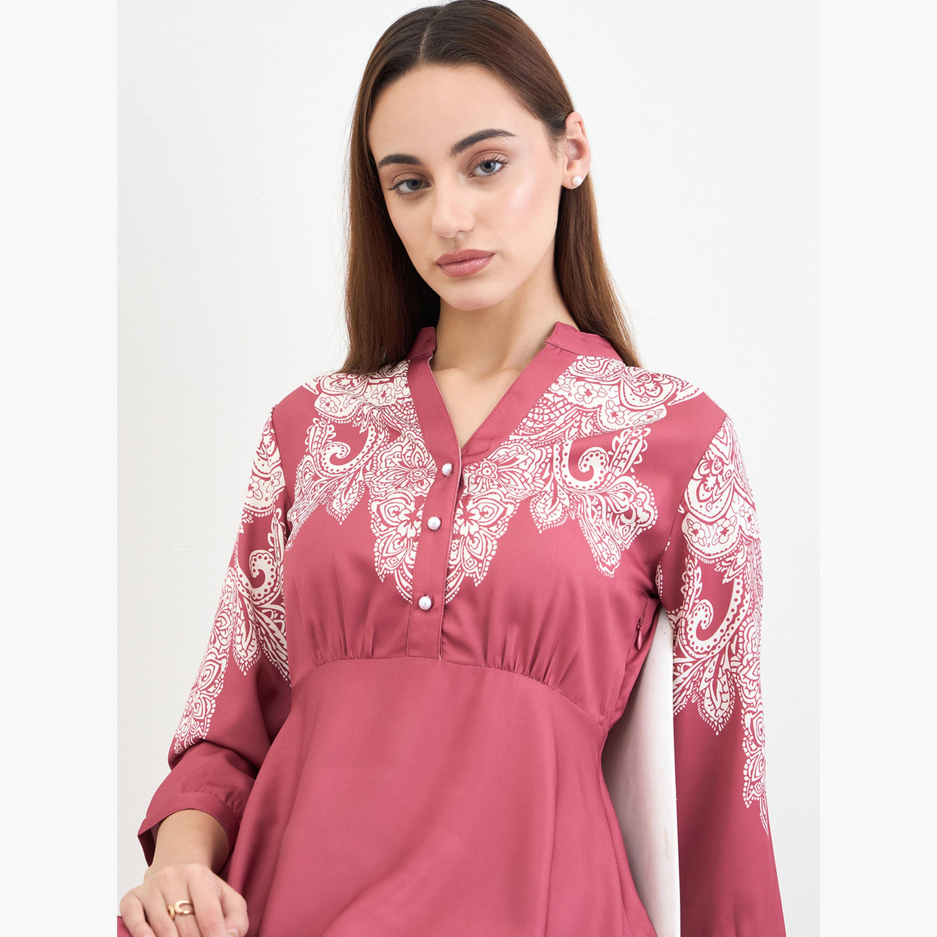 Styli Pink Printed Buttoned Midi Dress-women-clothing-dresses-image-4
