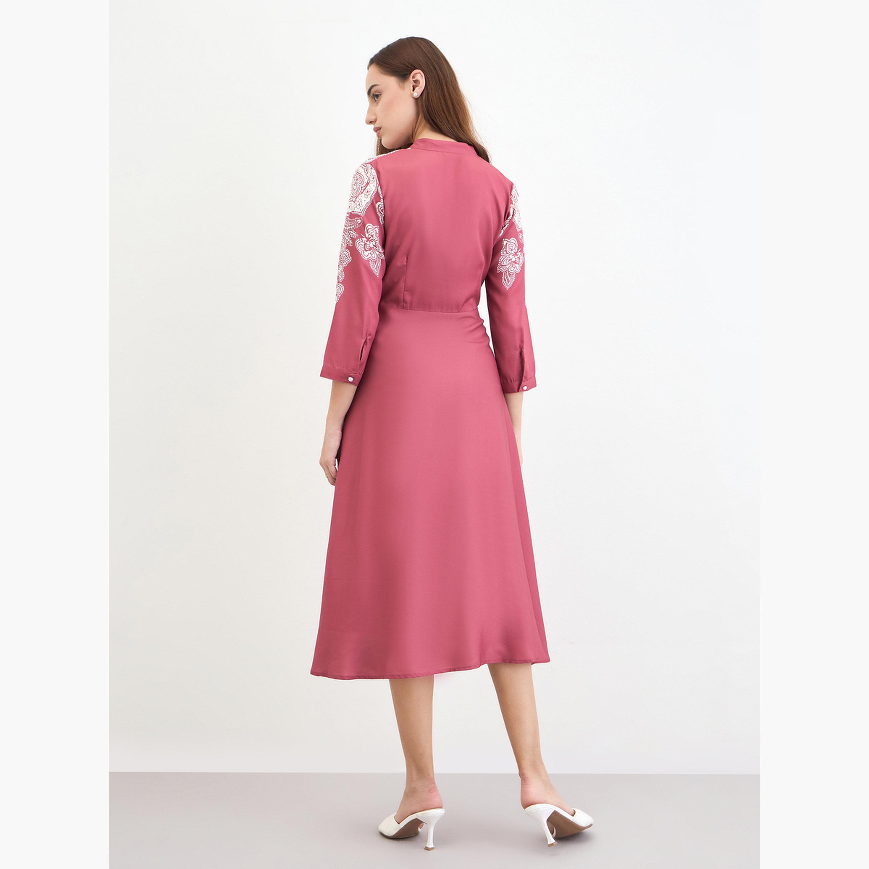 Styli Pink Printed Buttoned Midi Dress-women-clothing-dresses-image-5
