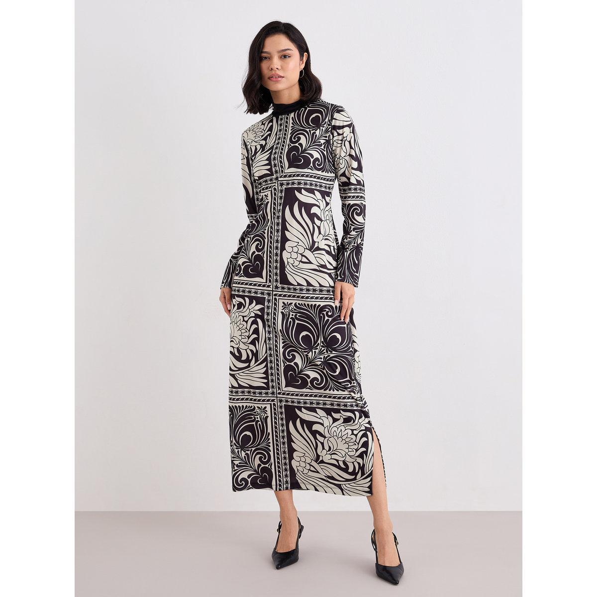 فستان طويل بطبعات وشاح مع ياقة عالية-women-clothing-dresses-image-2