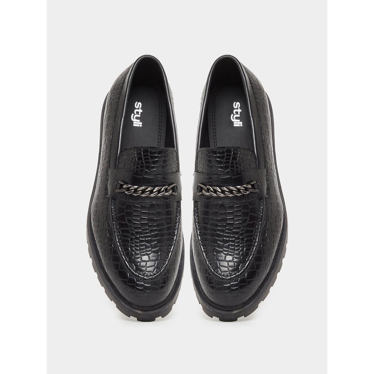 Styli Croc-Textured Chain Accent Chunky Loafers-men-shoes-loafersandmoccasins-image-5