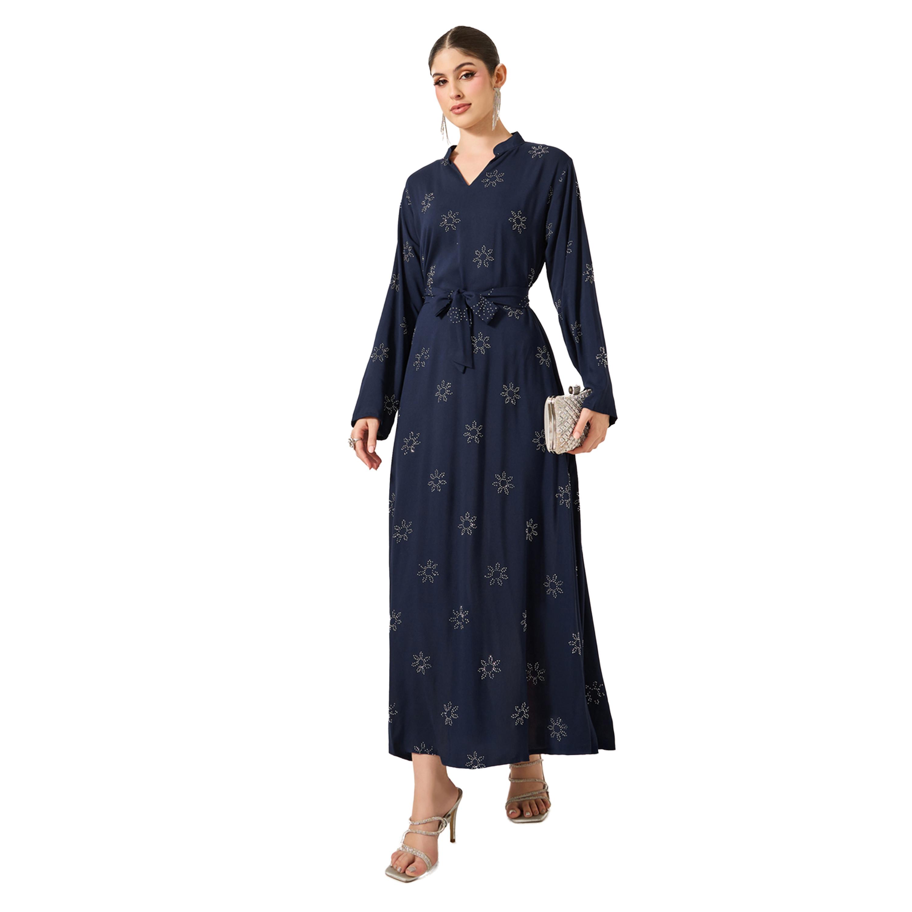 أميرة x ستايلي جلابية منمقة بياقة قائمة ورباط خصر-women-arabicclothing-jalabiyas-image-1