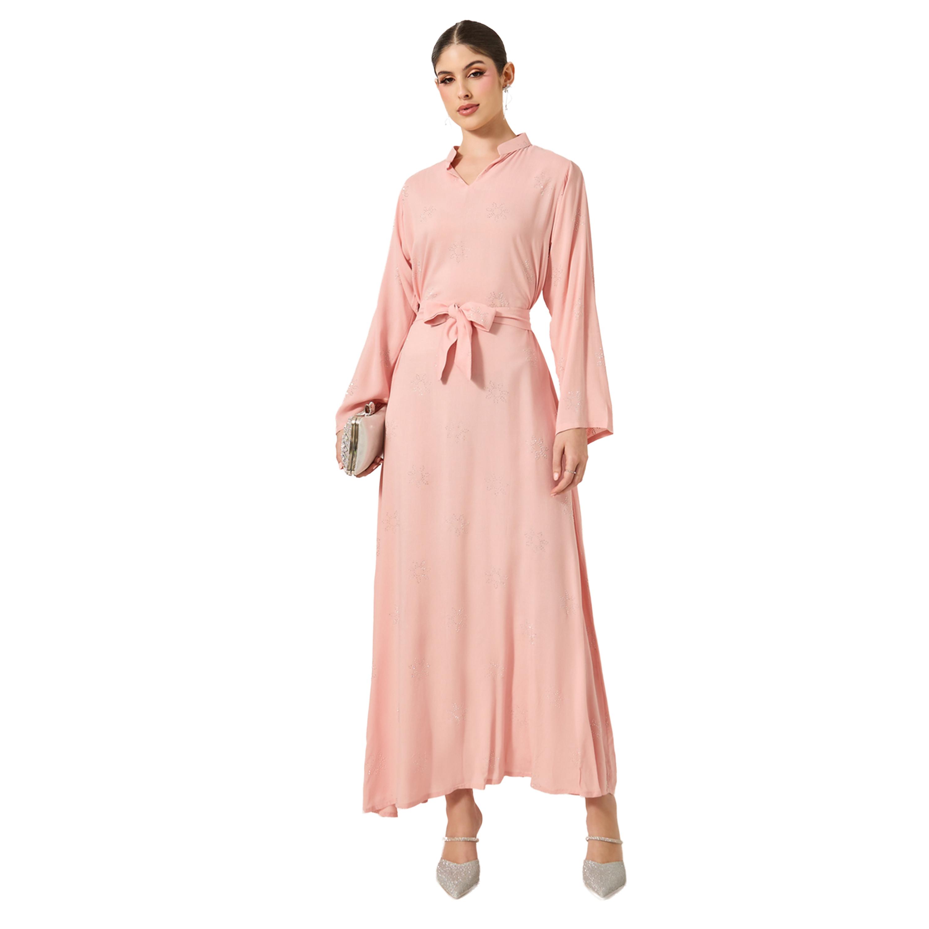 أميرة x ستايلي جلابية منمقة بياقة قائمة ورباط خصر-women-arabicclothing-jalabiyas-image-1