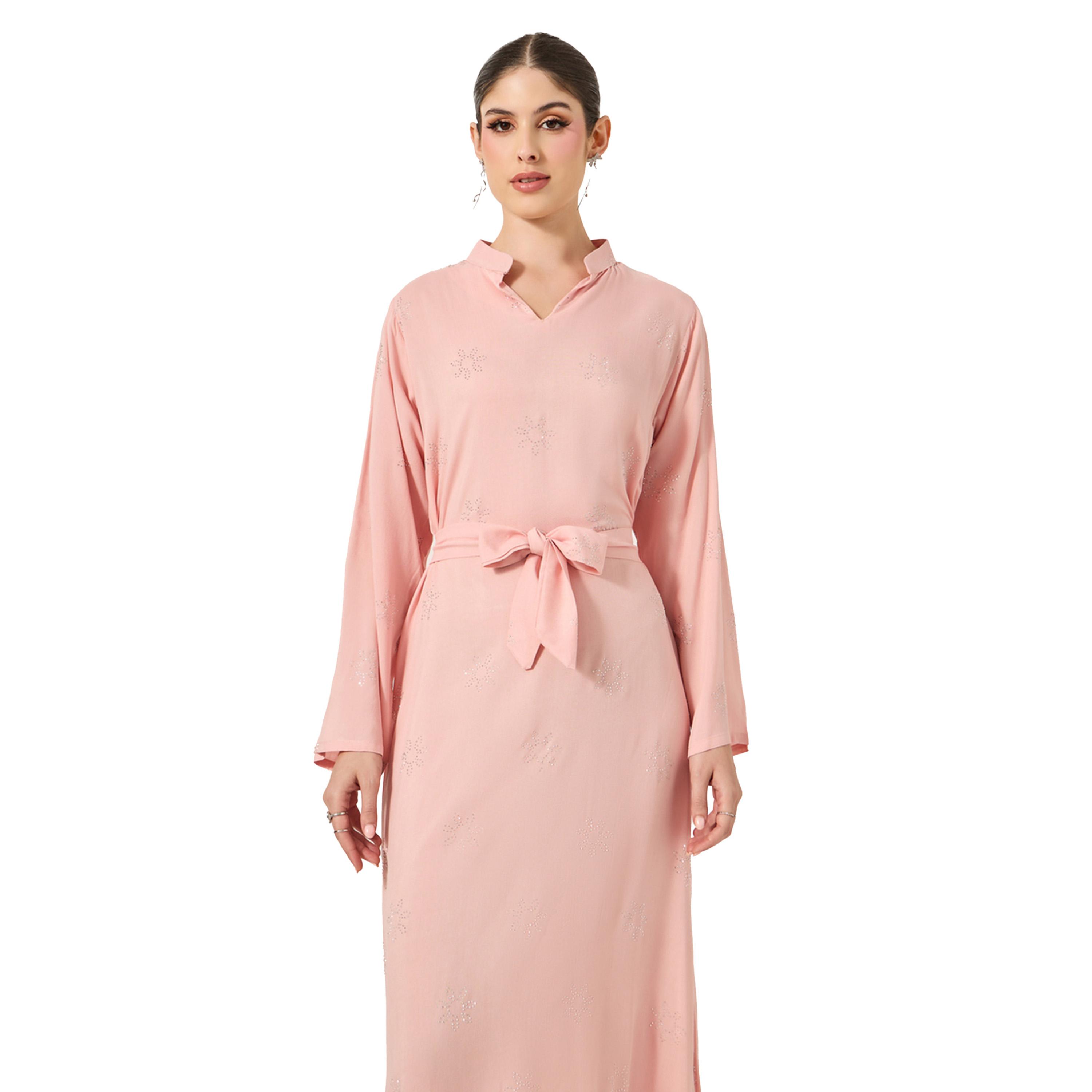 أميرة x ستايلي جلابية منمقة بياقة قائمة ورباط خصر-women-arabicclothing-jalabiyas-image-3
