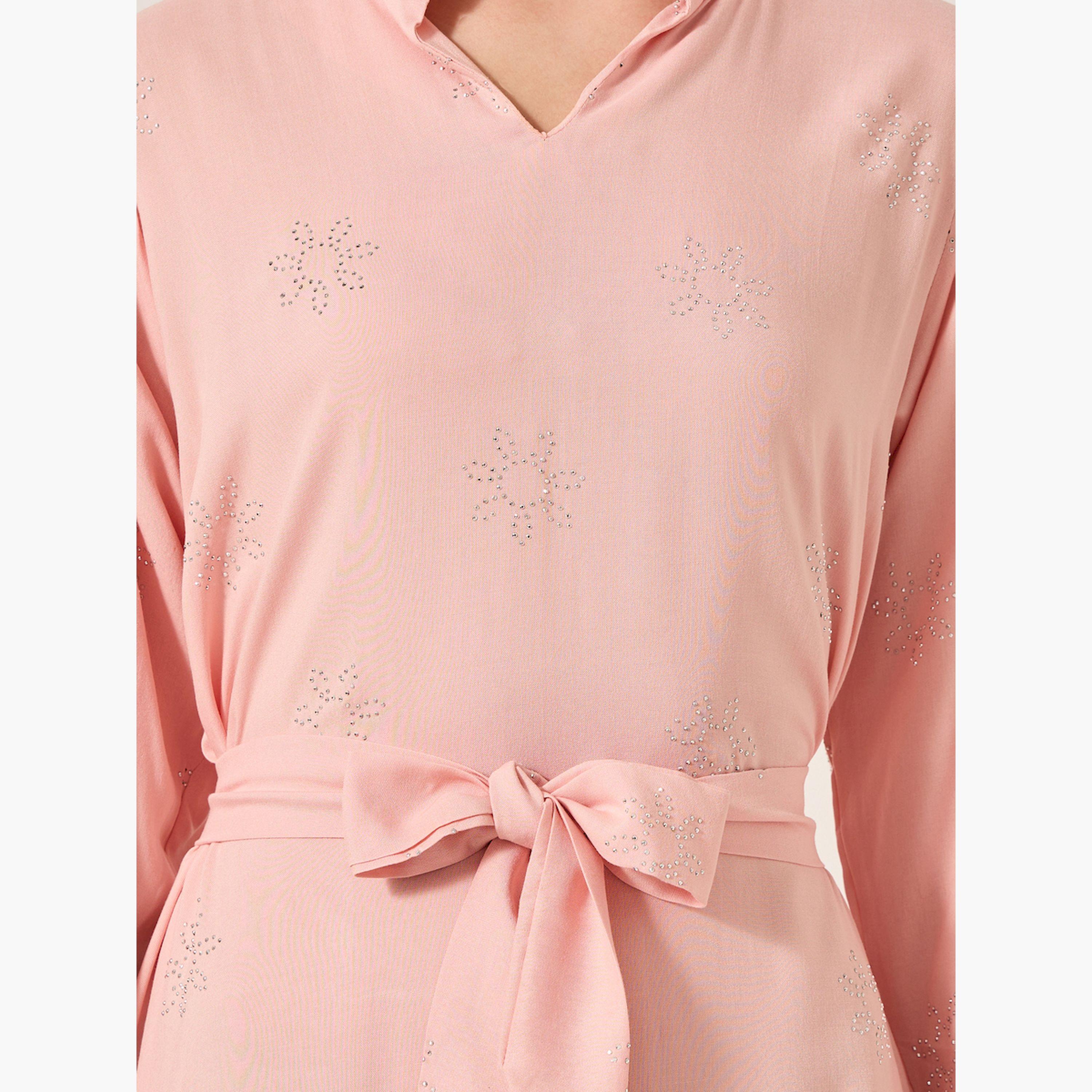 أميرة x ستايلي جلابية منمقة بياقة قائمة ورباط خصر-women-arabicclothing-jalabiyas-image-4