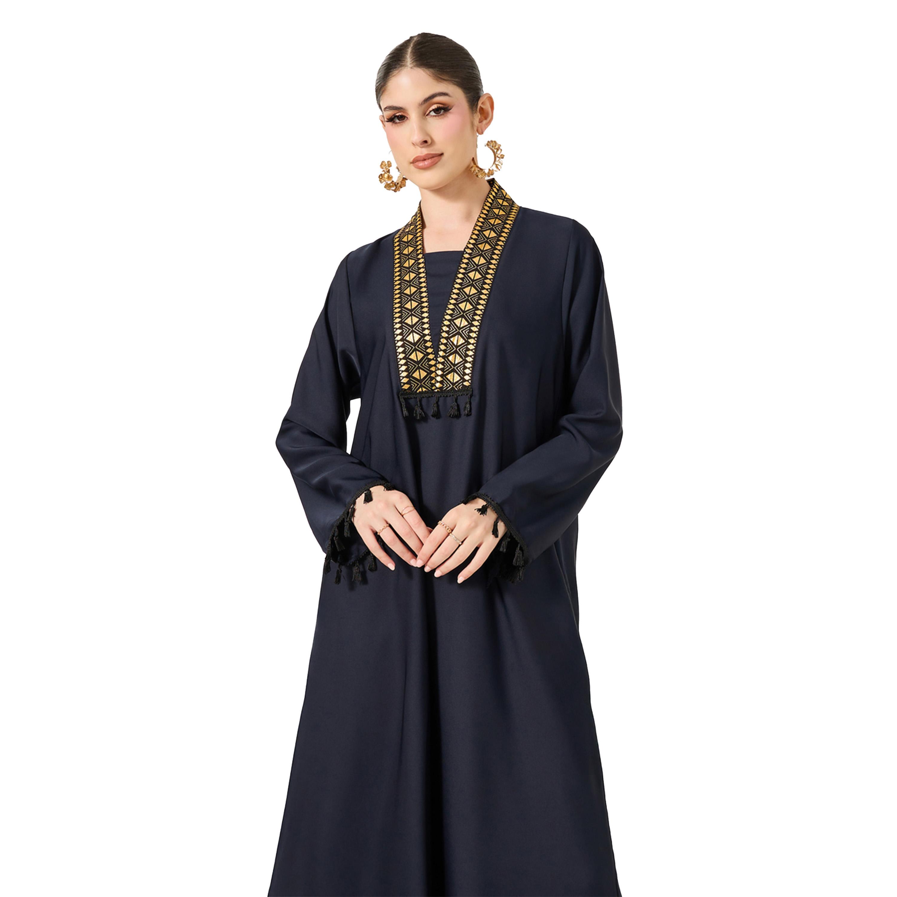 ستايلي - جلابية واسعة بياقة V وتفاصيل دانتيل مع شراشيب-women-arabicclothing-jalabiyas-image-3
