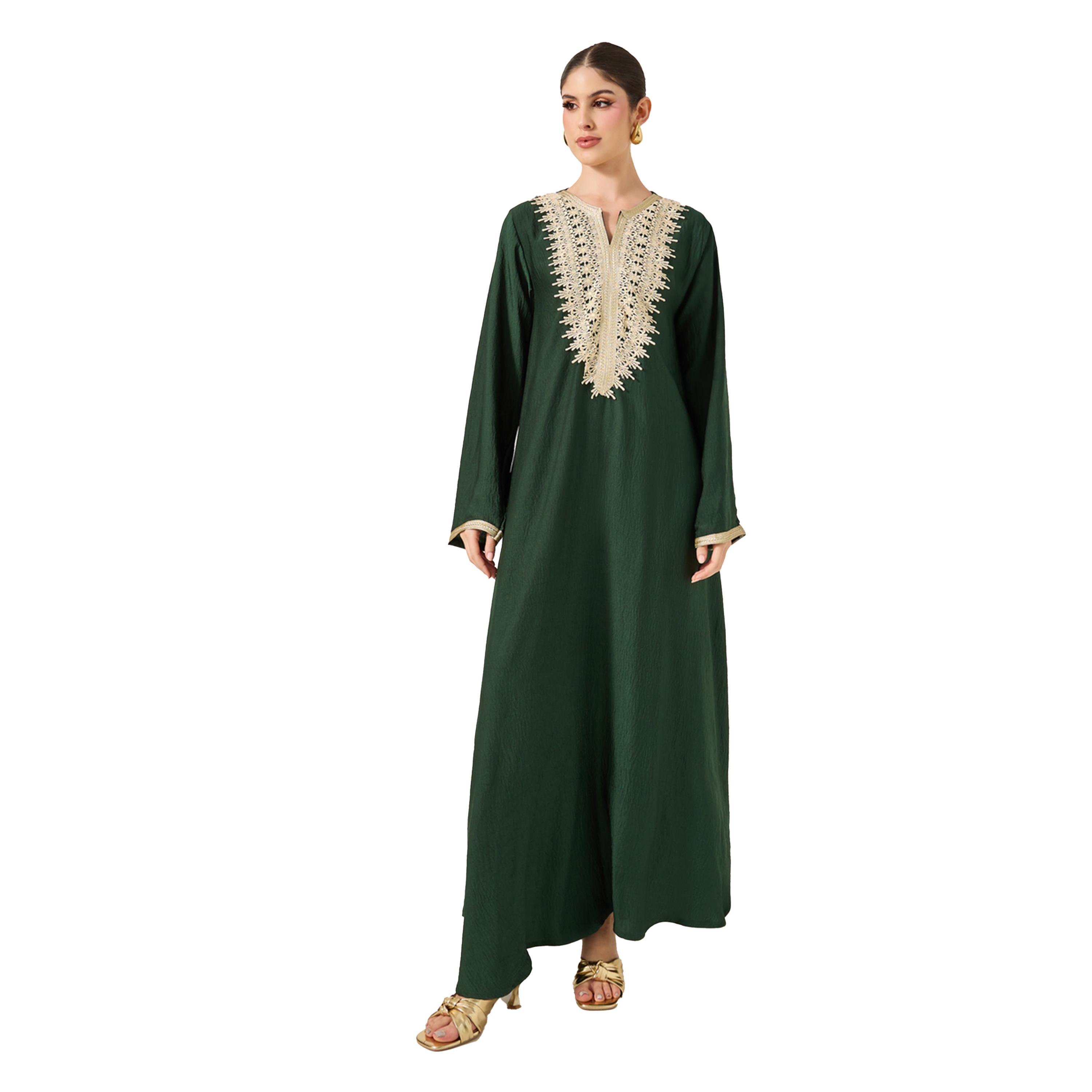 أميرة x ستايلي جلابية واسعة بتفاصيل دانتيل مع حزام-women-arabicclothing-jalabiyas-image-2