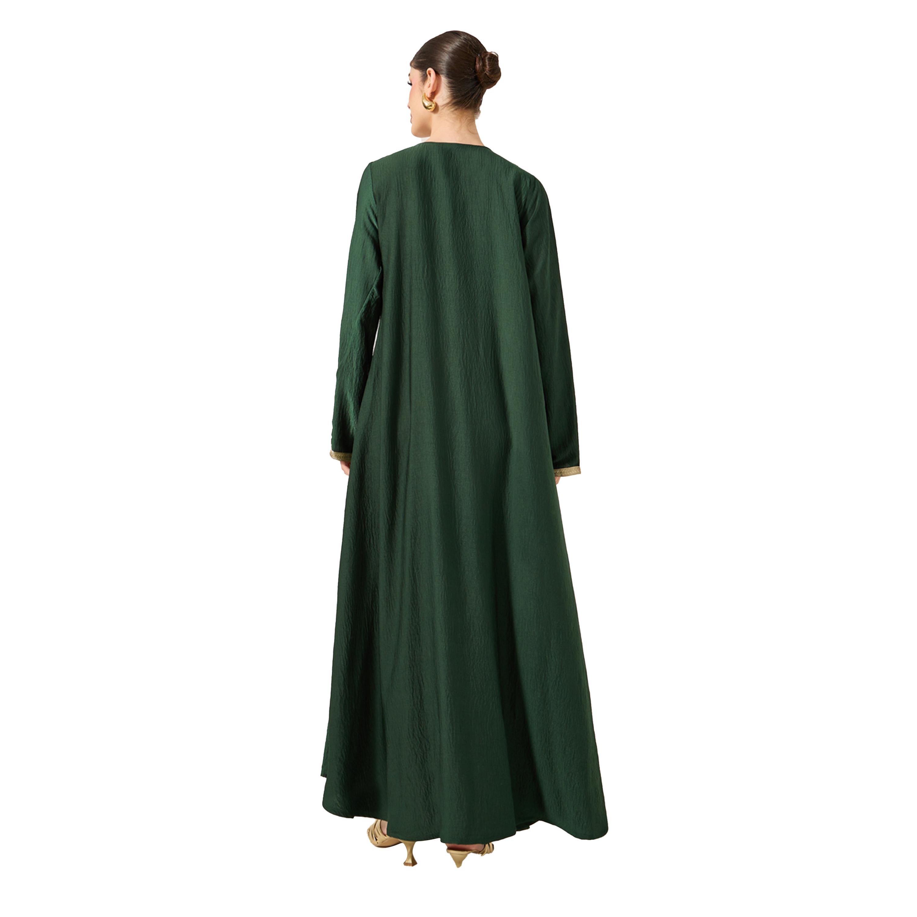Amirah X Styli Lace Insert Notch Neck Belted Flared Jalabyia-women-arabicclothing-jalabiyas-image-5