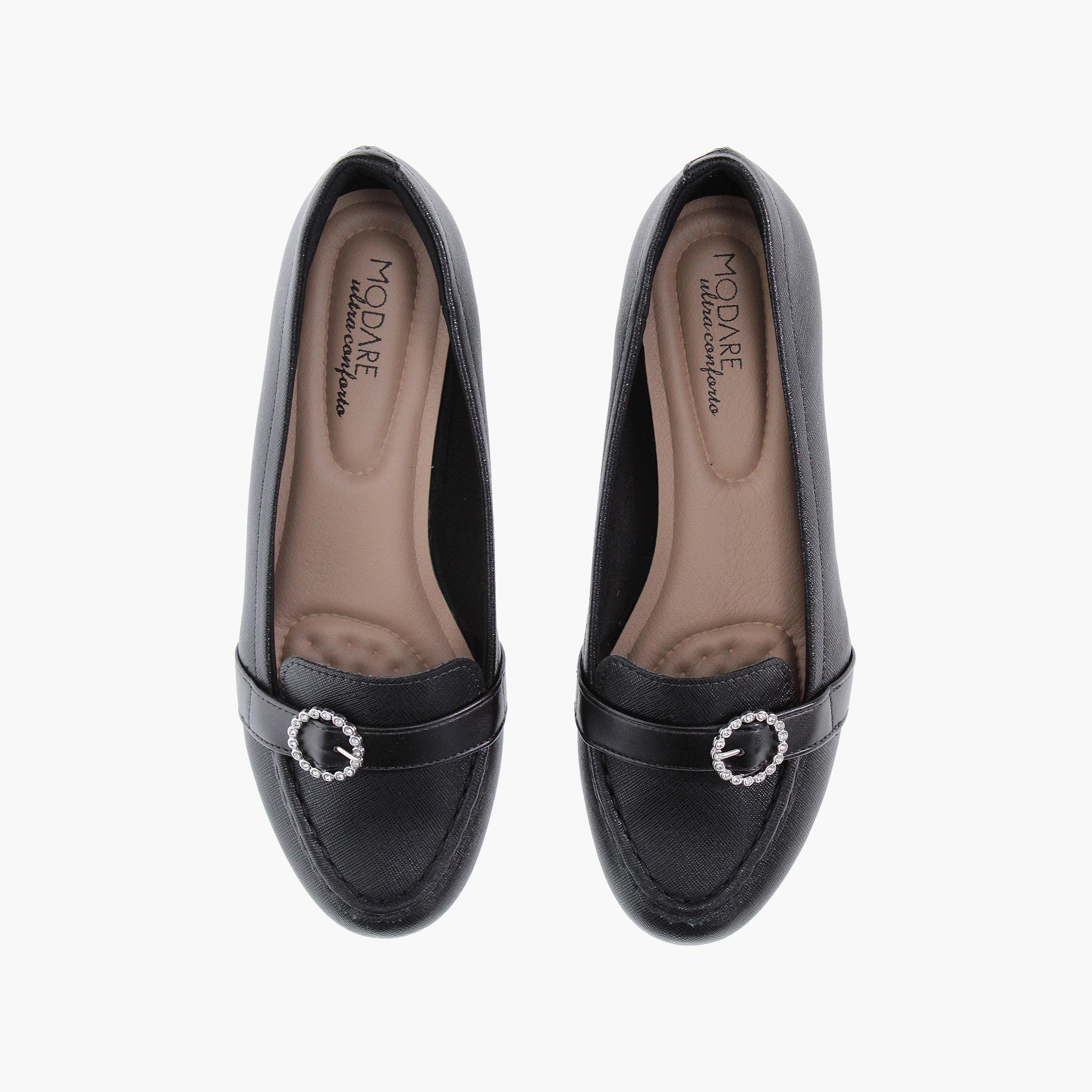 حذاء لوفرز نسائي من موداري ذو سلیب آن ويدج مع مزين بإبزيم فضي | 7014-286-26252-women-shoes-loafersandmoccasins-image-5