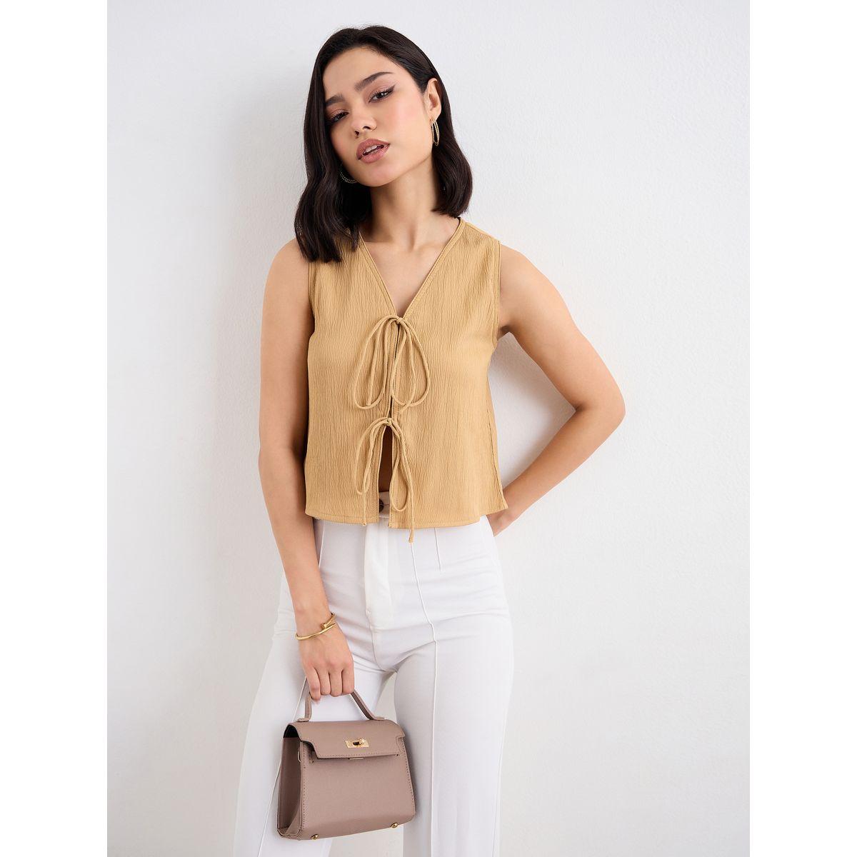 Styli Tie-Up Front Textured Crop Top-women-clothing-tshirts-image-5