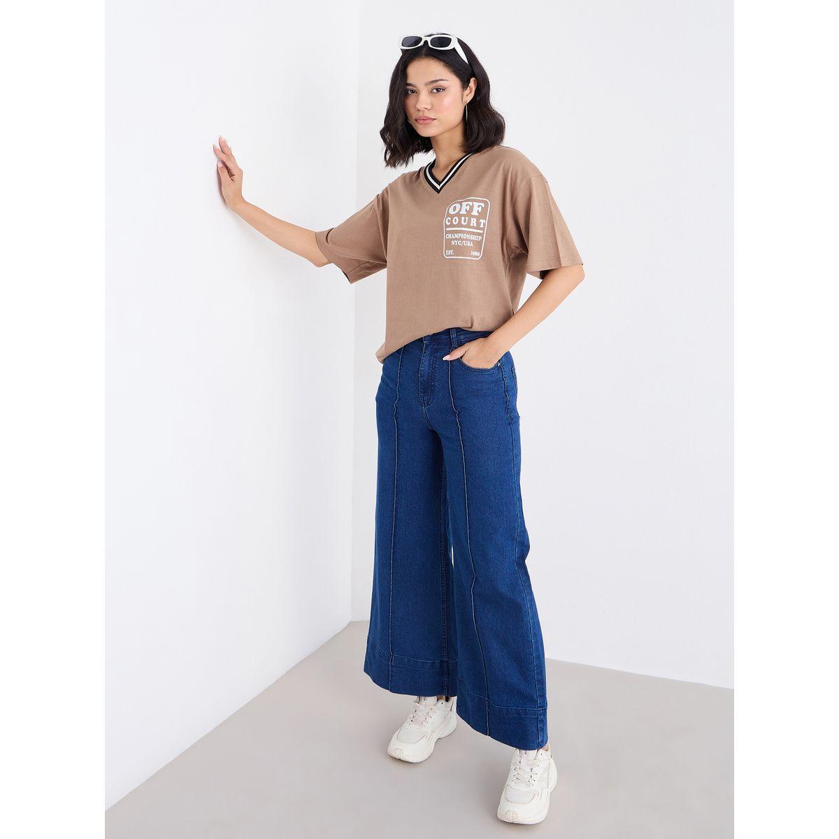 Styli Slogan Print Contrast Neck Oversize T-Shirt-women-clothing-tshirts-image-1