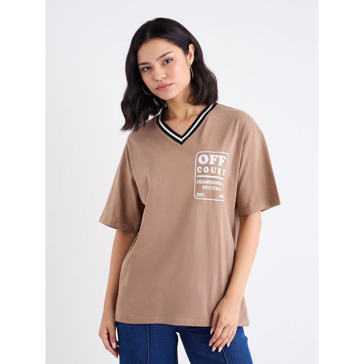 Styli Slogan Print Contrast Neck Oversize T-Shirt-women-clothing-tshirts-image-2