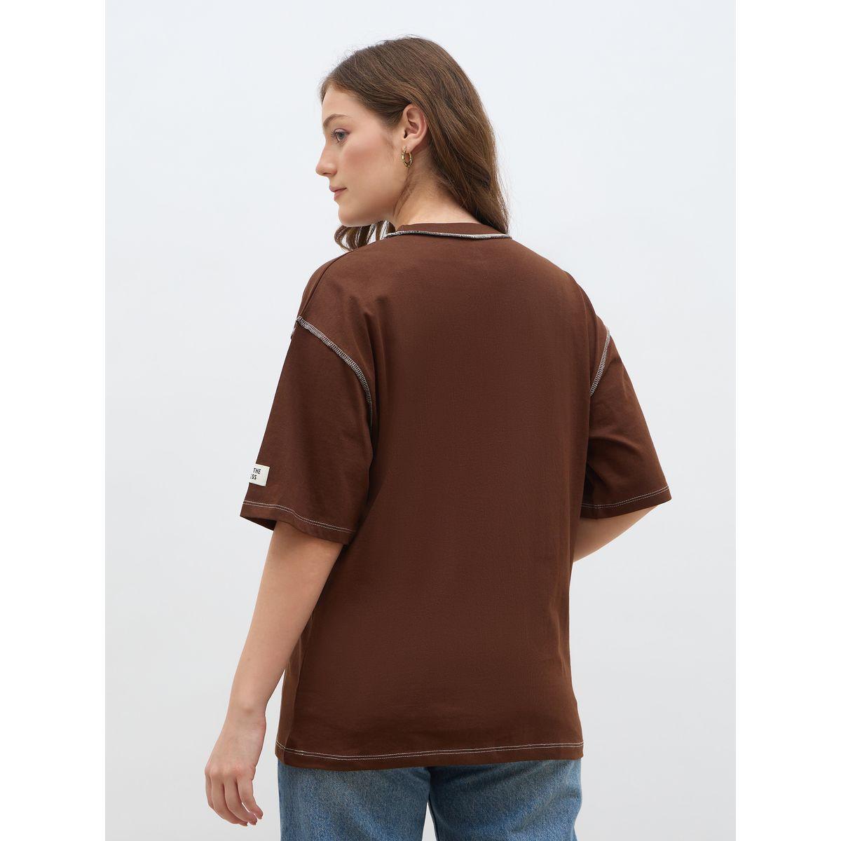 Styli Oversized Short Sleeve T-Shirt with Contrast Stitch Detail-women-clothing-tshirts-image-5