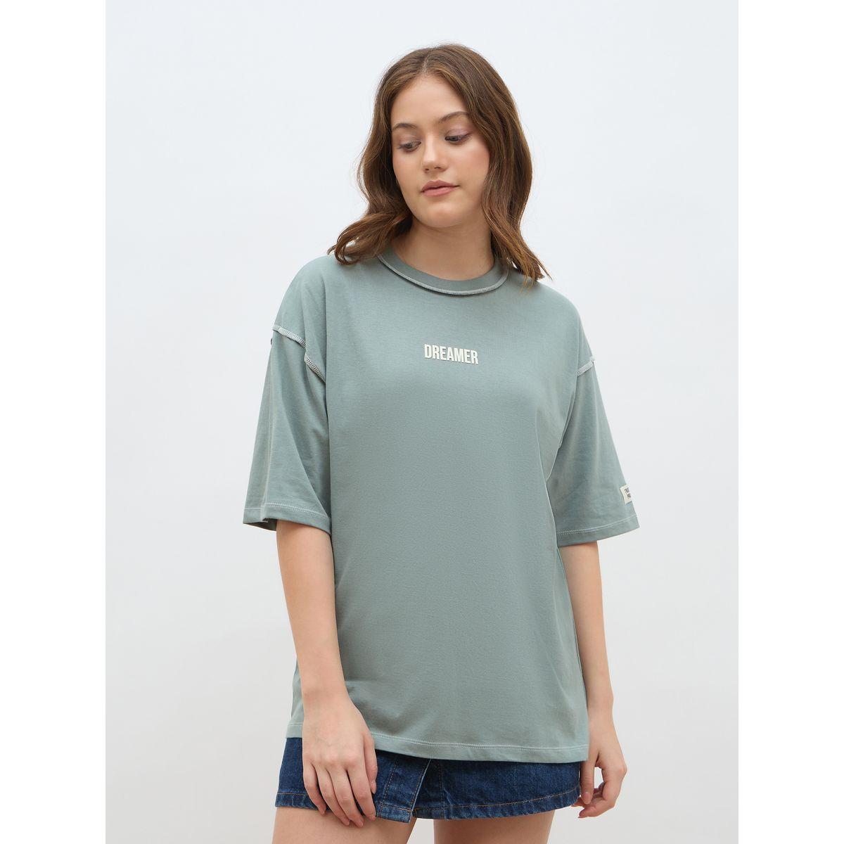 Styli Oversized Short Sleeve T-Shirt with Contrast Stitch Detail-women-clothing-tshirts-image-2