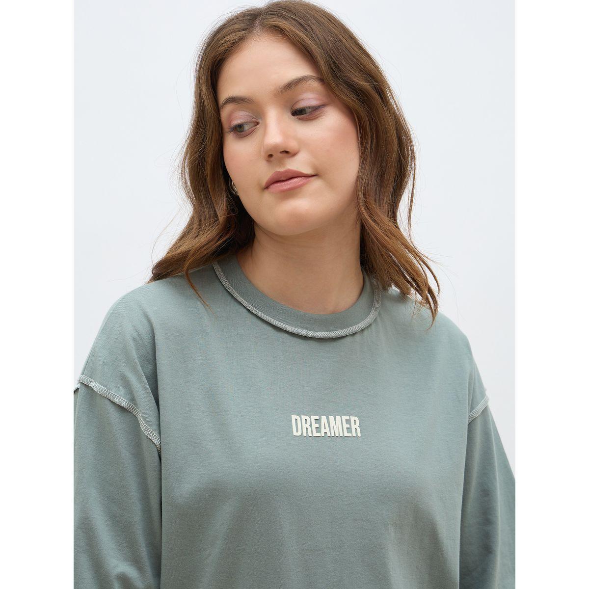 Styli Oversized Short Sleeve T-Shirt with Contrast Stitch Detail-women-clothing-tshirts-image-4