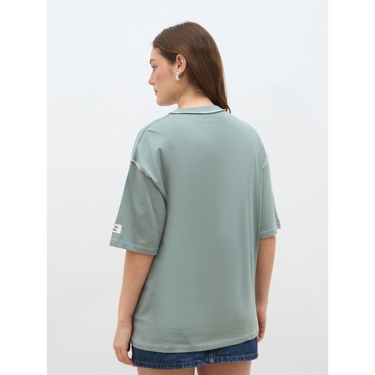Styli Oversized Short Sleeve T-Shirt with Contrast Stitch Detail-women-clothing-tshirts-image-5