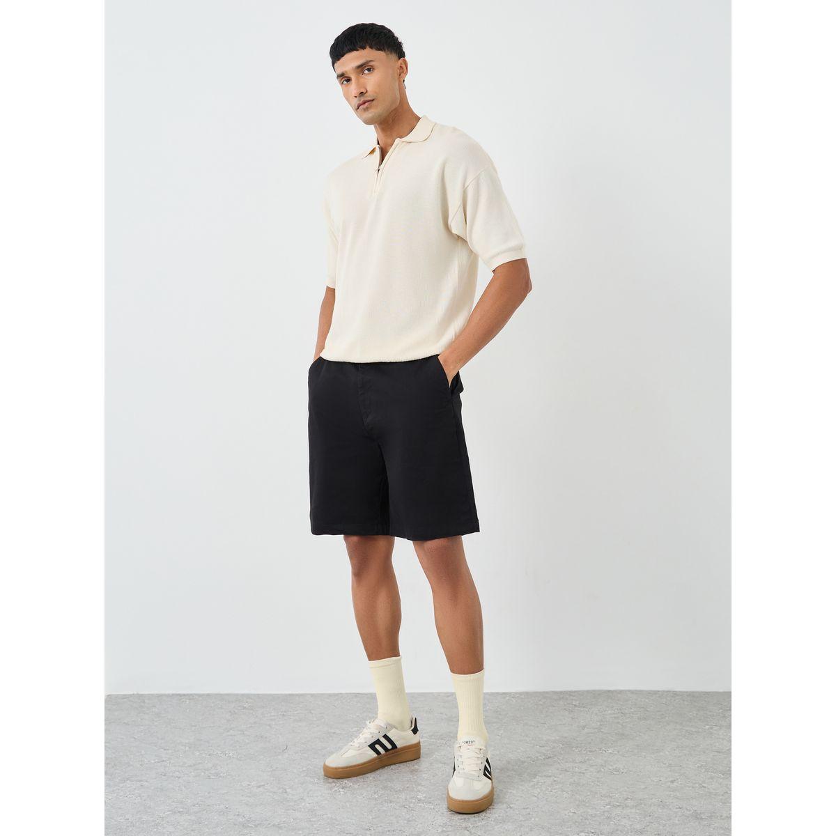Styli Men Black Regular Twill Chino Shorts-men-clothing-bottoms-shorts-image-2