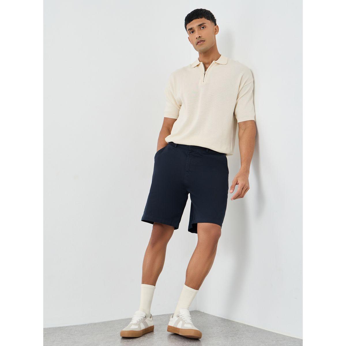 Styli Men Navy Blue Regular Twill Chino Shorts-men-clothing-bottoms-shorts-image-2