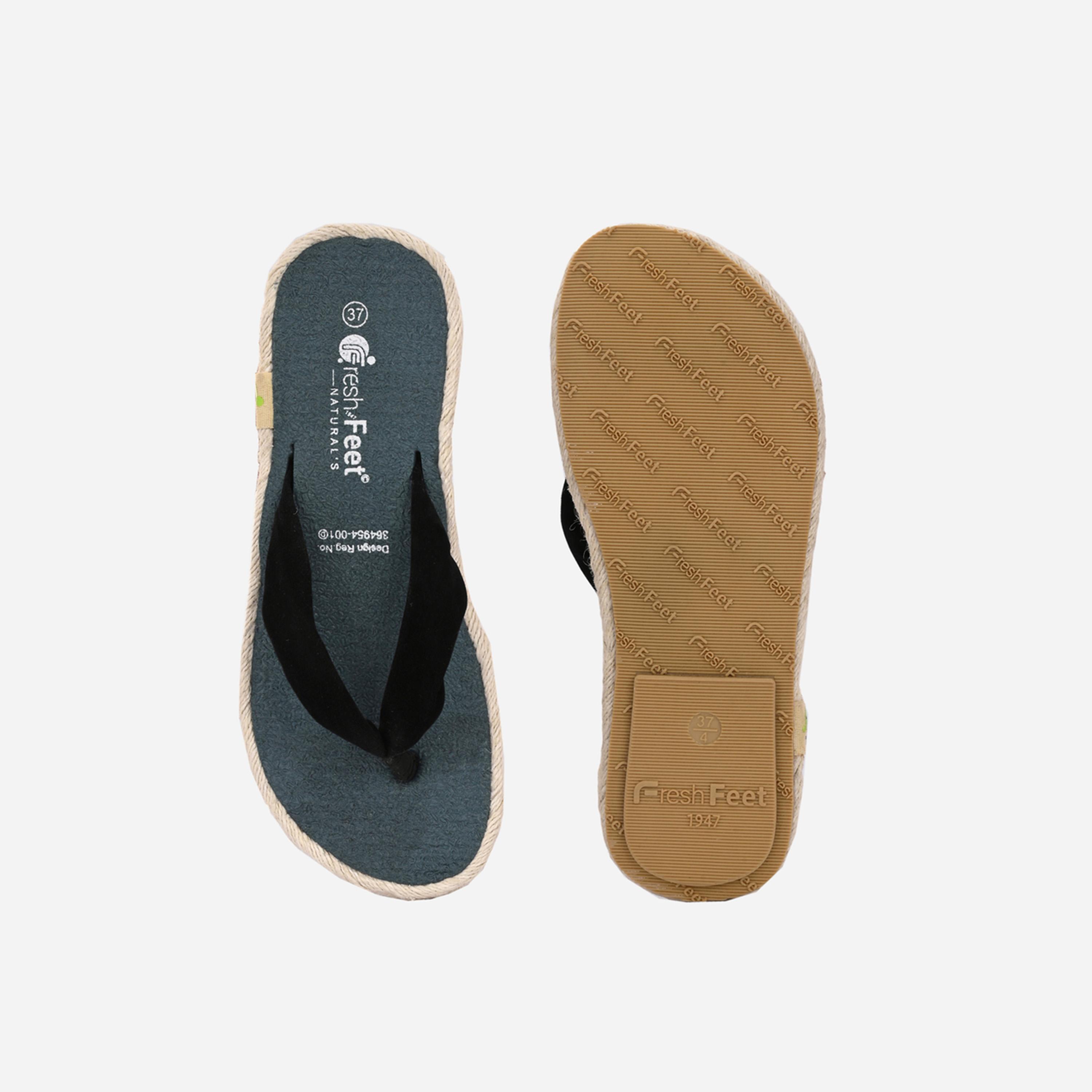 Fresh Feet x Styli Black Plain Thong Toe Yoga Mat Slippers-women-shoes-sandals-flats-image-2