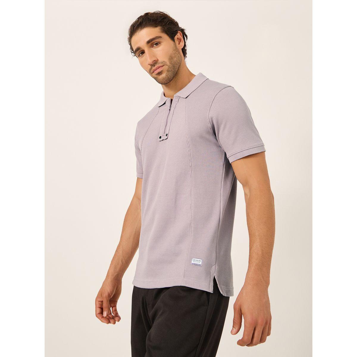 Fort Collins Men Purple Rib Knit Half-Zip Polo T-Shirt-men-clothing-tshirtsandpolos-tshirts-image-1