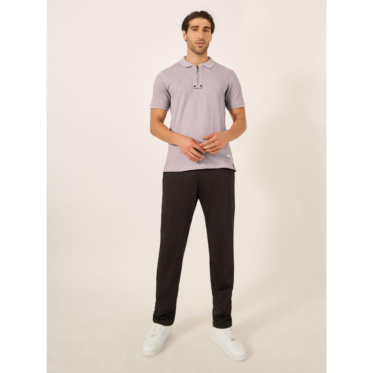Fort Collins Men Purple Rib Knit Half-Zip Polo T-Shirt-men-clothing-tshirtsandpolos-tshirts-image-2