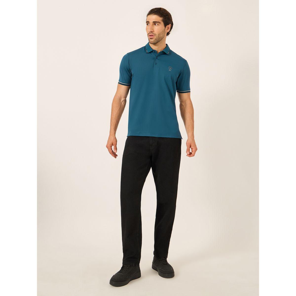 Fort Collins Men Blue Tipped Short Sleeve Polo T-Shirt-men-clothing-tshirtsandpolos-tshirts-image-2