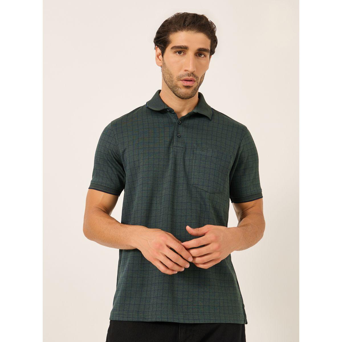 Fort Collins Men Green Checked Pocket Detail Polo T-Shirt-men-clothing-tshirtsandpolos-tshirts-image-1