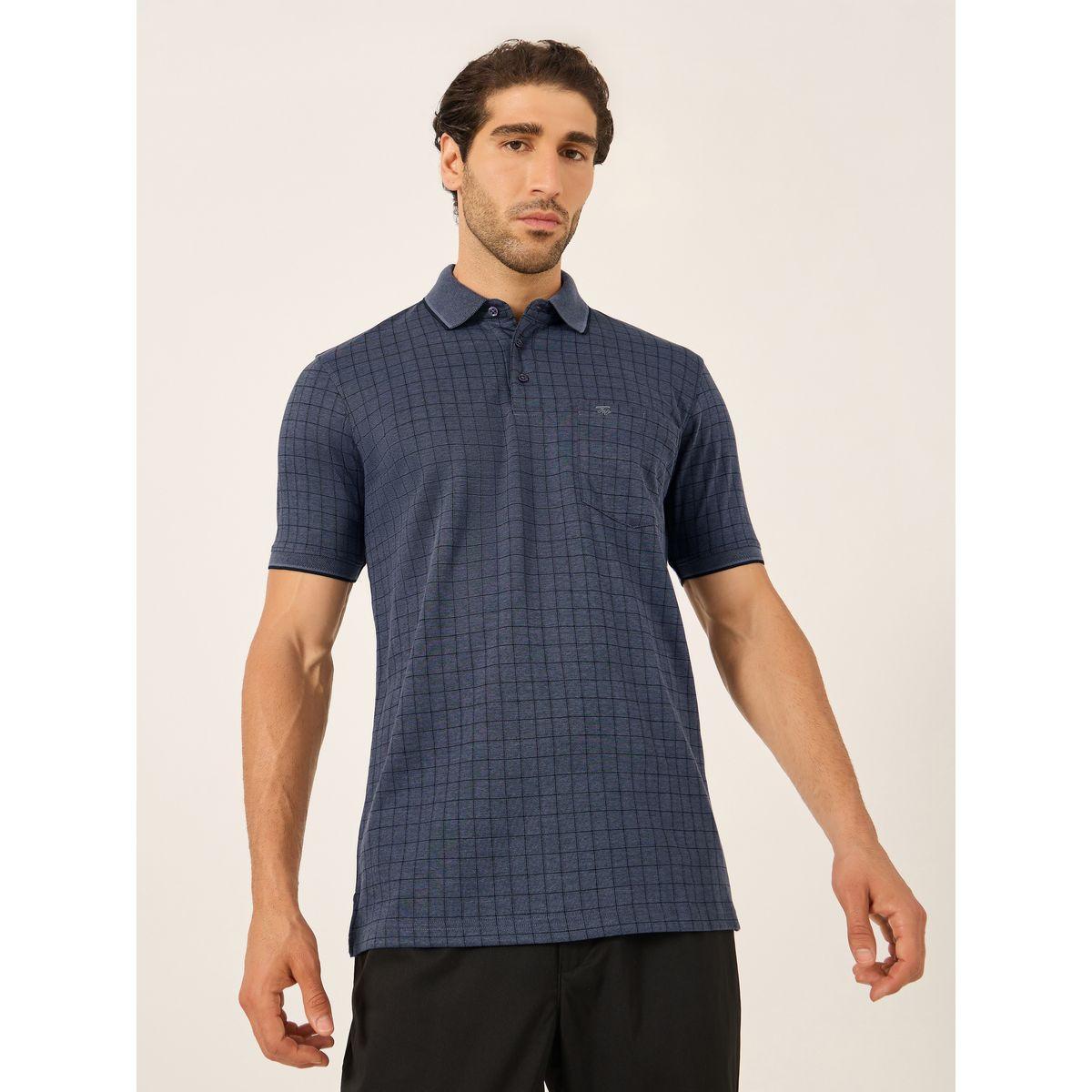 تيشيرت بياقة بولو وطبعة مربعات مع جيب-men-clothing-tshirtsandpolos-tshirts-image-1