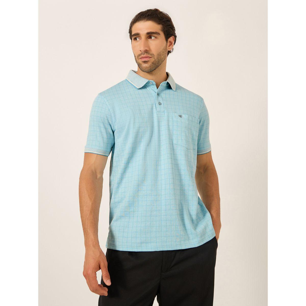 Fort Collins Men Blue Checked Pocket Detail Polo T-Shirt-men-clothing-tshirtsandpolos-tshirts-image-1