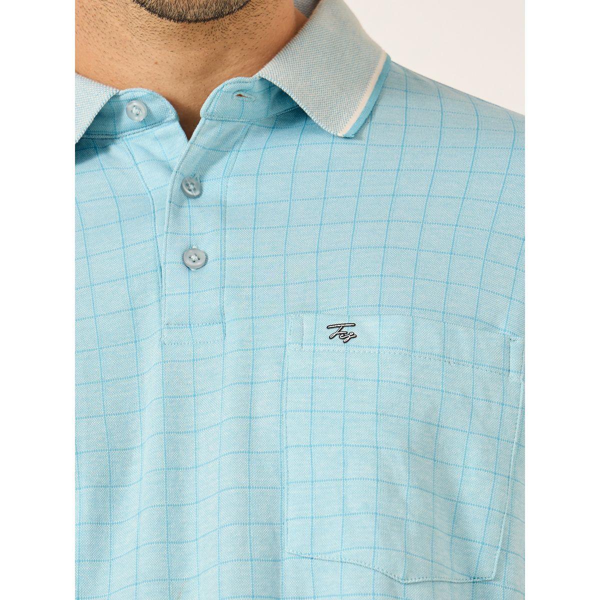 Fort Collins Men Blue Checked Pocket Detail Polo T-Shirt-men-clothing-tshirtsandpolos-tshirts-image-3