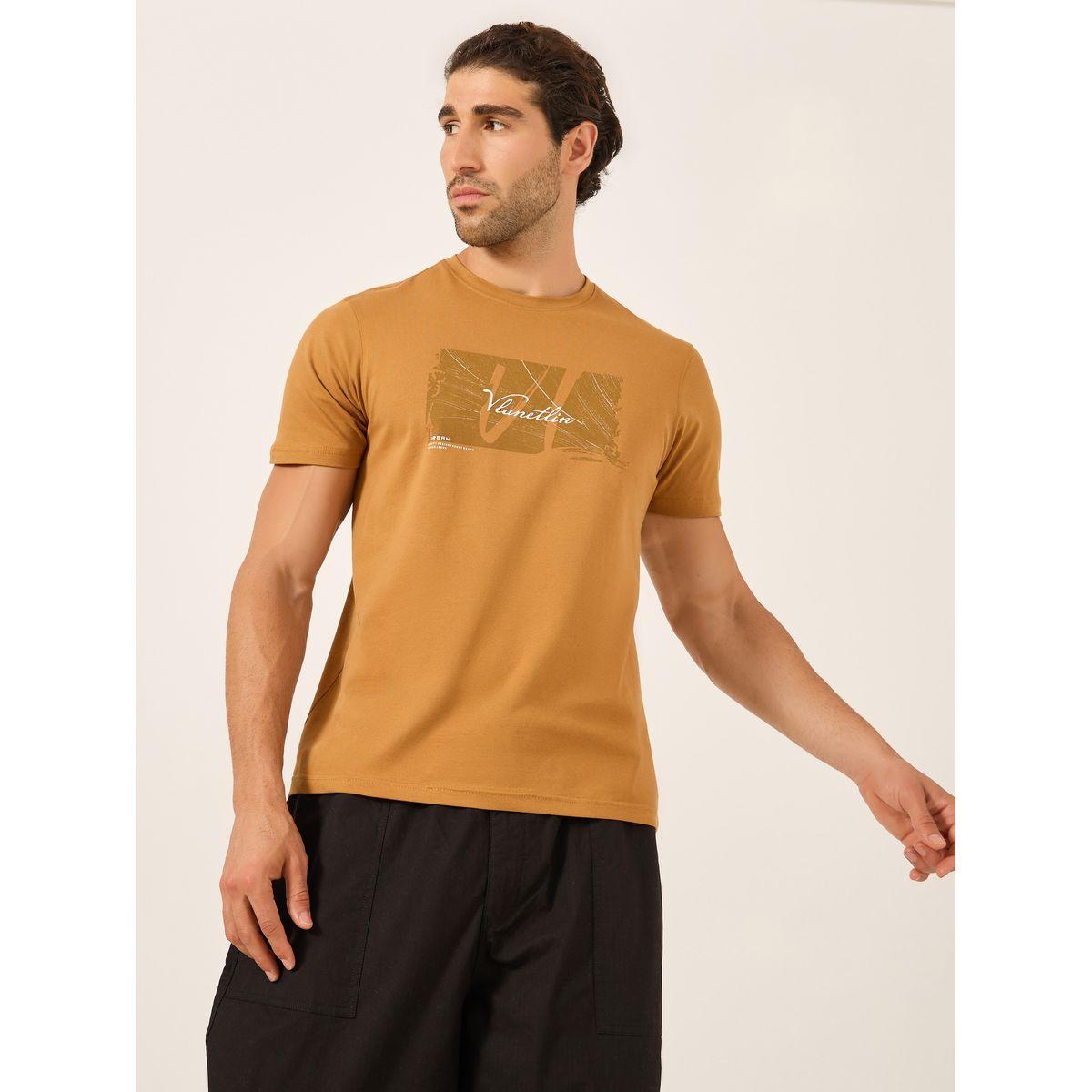 Fort Collins Men Brown Graphic Print Crew Neck T-Shirt-men-clothing-tshirtsandpolos-tshirts-image-1