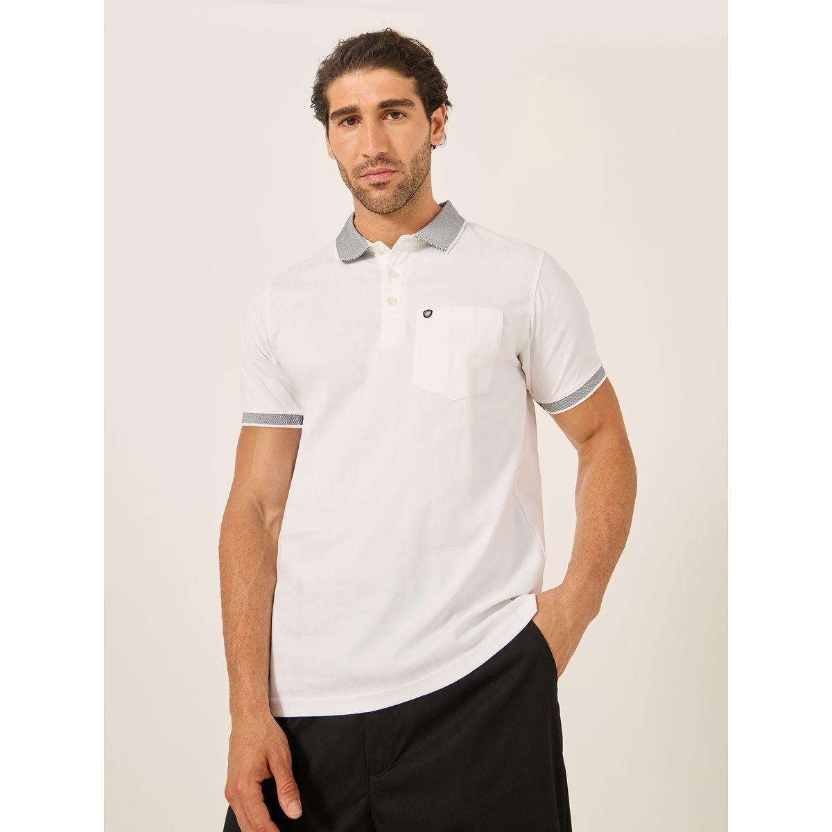 Fort Collins Men White Contrast Trim Short Sleeve Polo T-Shirt with Pocket-men-clothing-tshirtsandpolos-tshirts-image-1
