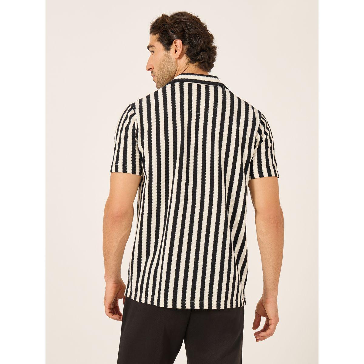 Fort Collins Men Black Striped Short Sleeve Regular Fit Shirt-men-clothing-shirts-image-4