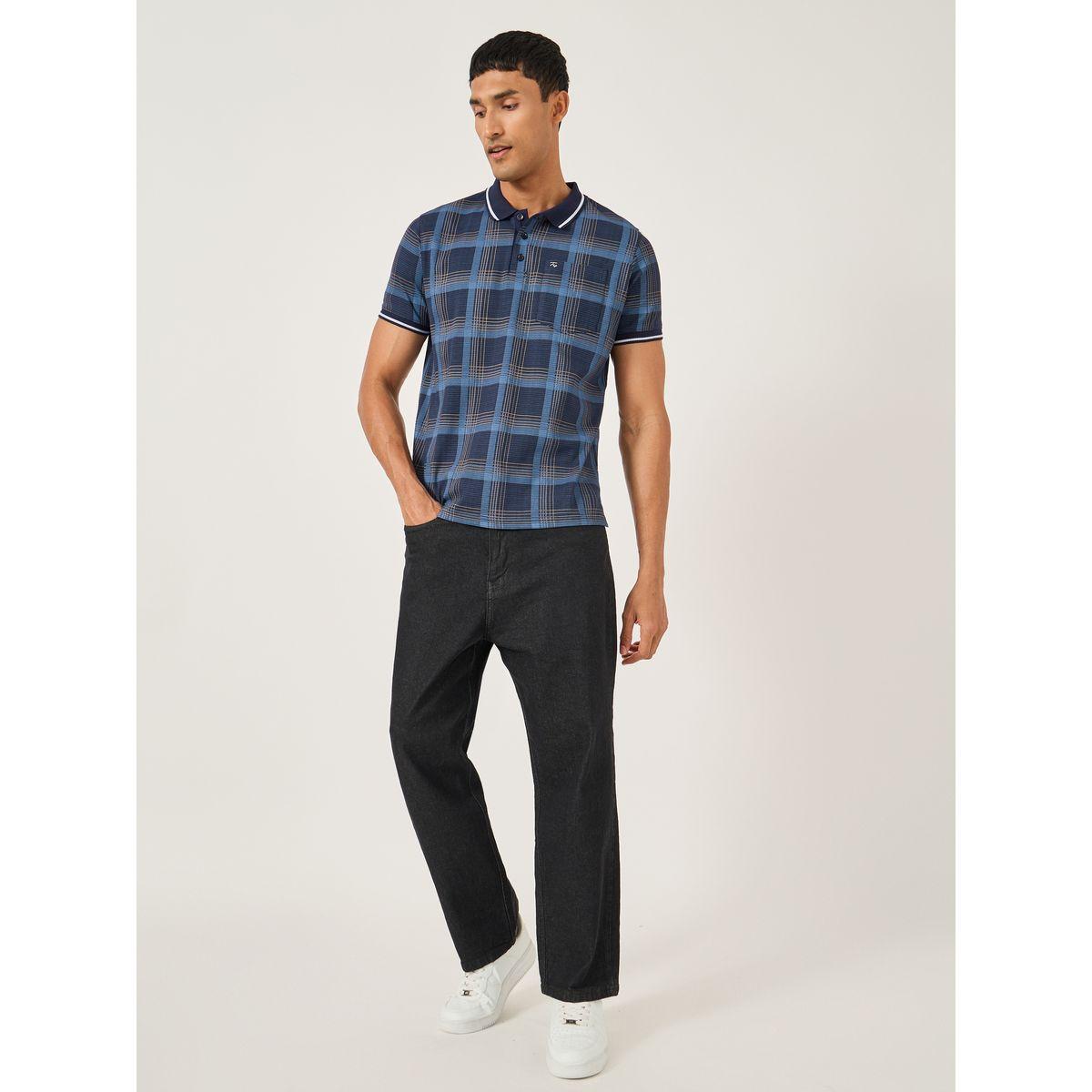 تيشيرت بياقة بولو وطبعة مربعات مع تفاصيل جيب-men-clothing-tshirtsandpolos-tshirts-image-2