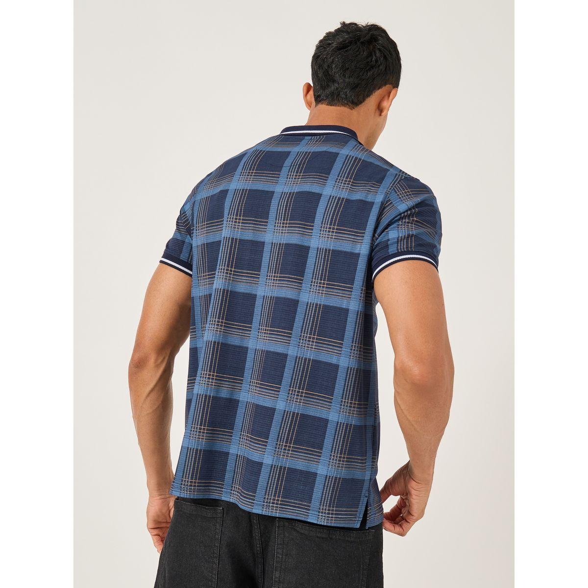 تيشيرت بياقة بولو وطبعة مربعات مع تفاصيل جيب-men-clothing-tshirtsandpolos-tshirts-image-4