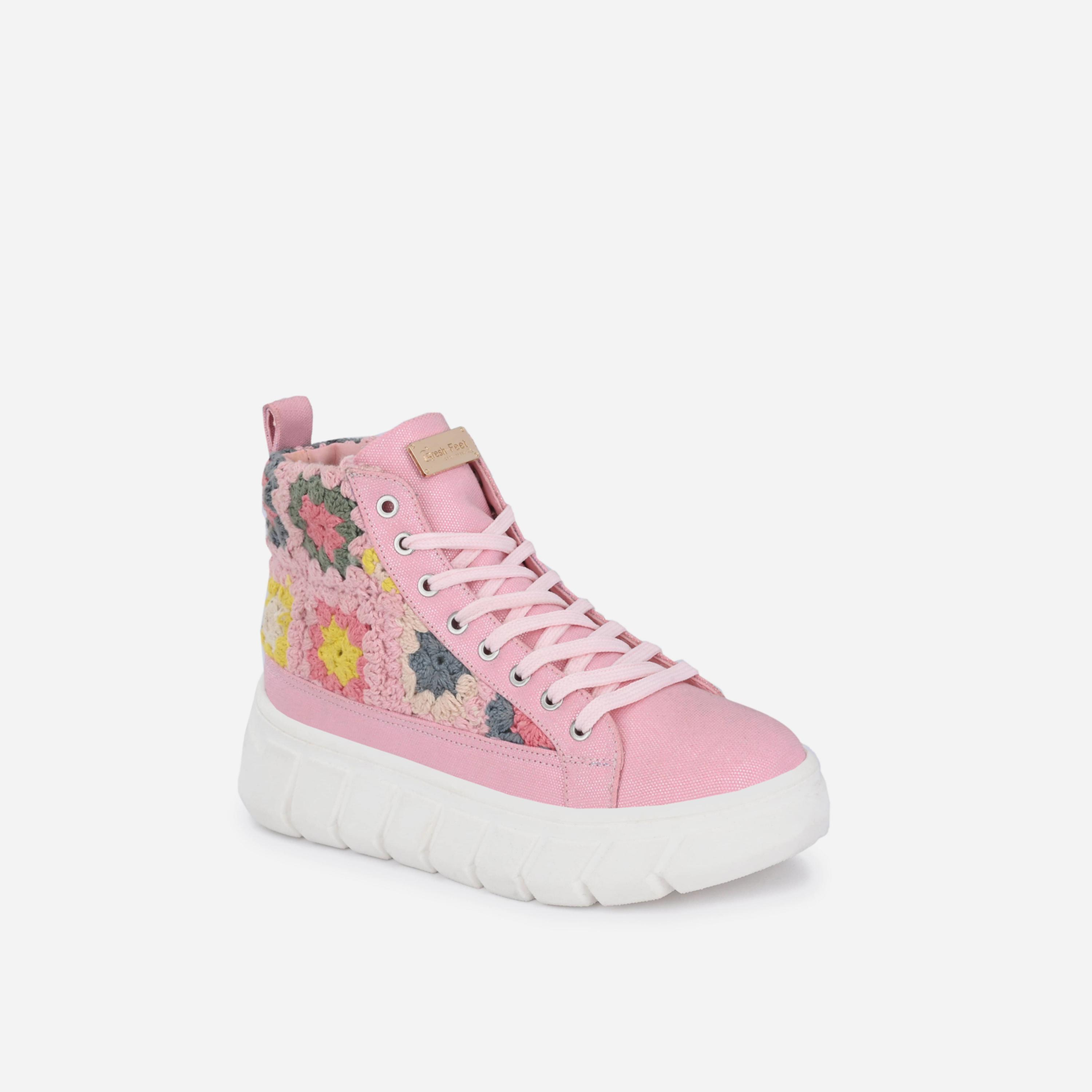 فريش فيت × ستايلي - حذاء رياضي كروشيه مرتفع الياقة برباط-women-shoes-sneakers-image-3