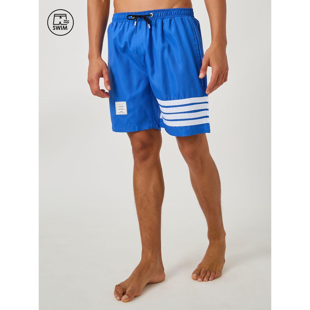 شورت سباحة مخطط بقصة عادية وشارة-men-clothing-bottoms-shorts-image-1