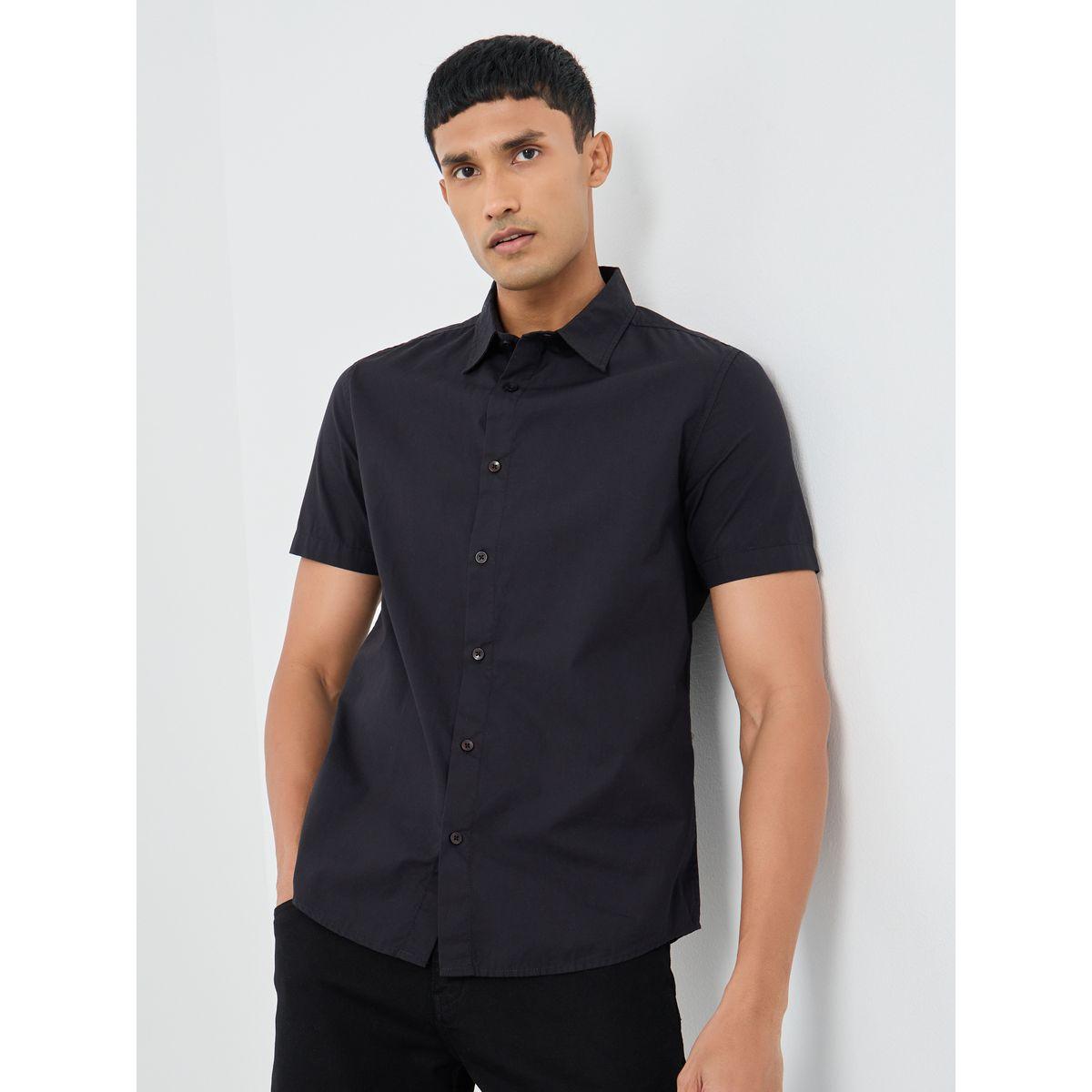 Styli Solid Woven Regular Fit Short Sleeve Shirt-men-clothing-shirts-image-1