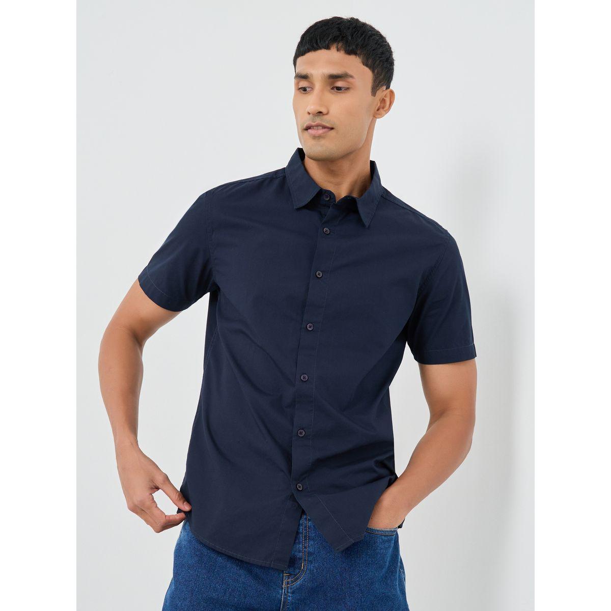 Styli Solid Poplin Woven Regular Fit Short Sleeve Shirt-men-clothing-shirts-image-1