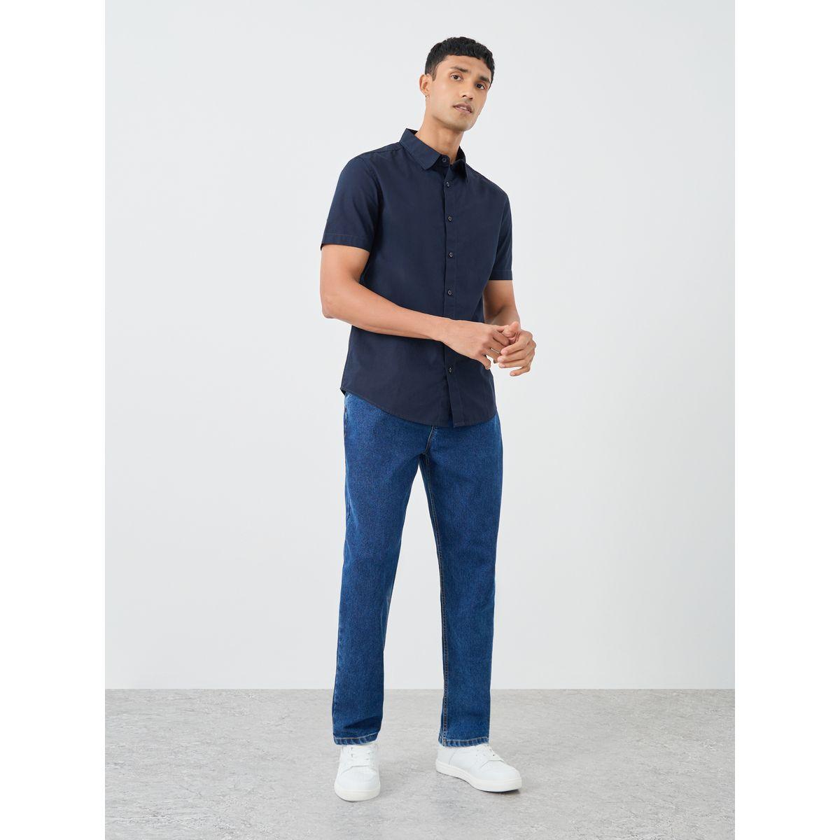 Styli Solid Poplin Woven Regular Fit Short Sleeve Shirt-men-clothing-shirts-image-2