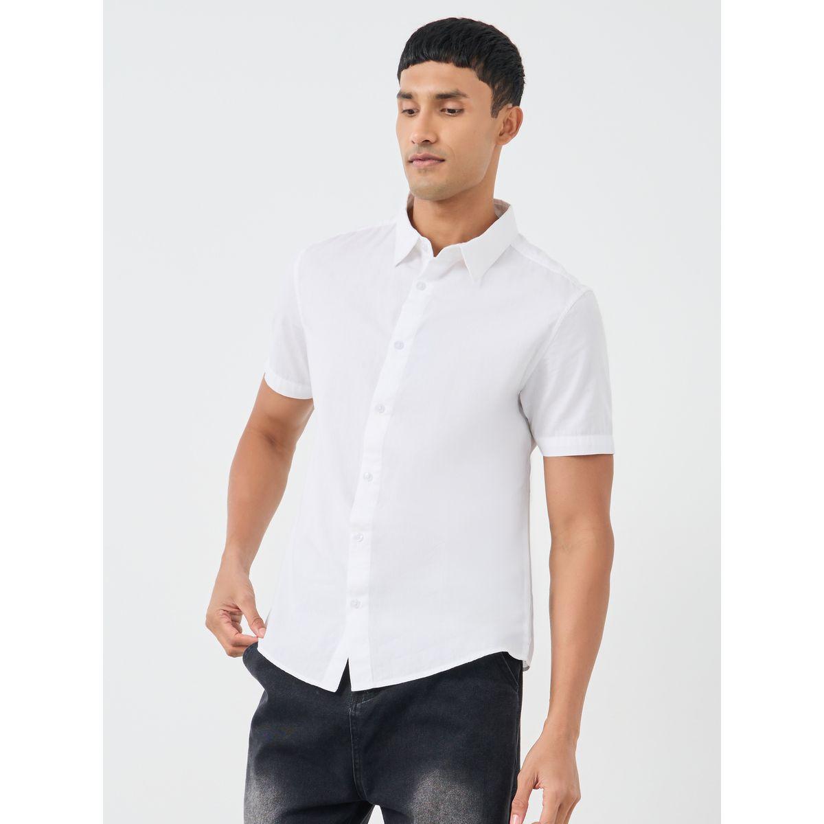 قميص سادة بقصة عادية وأكمام قصيرة-men-clothing-shirts-image-1