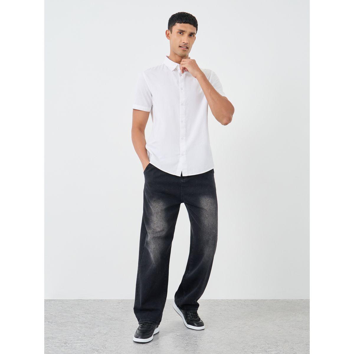 قميص سادة بقصة عادية وأكمام قصيرة-men-clothing-shirts-image-2