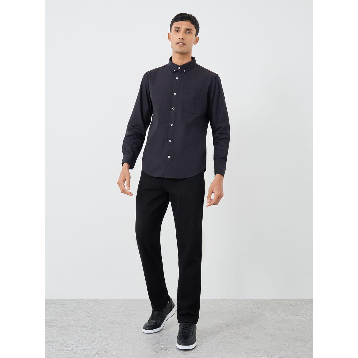 Styli Solid Button Down Regular Fit Poplin Shirt-men-clothing-shirts-image-2