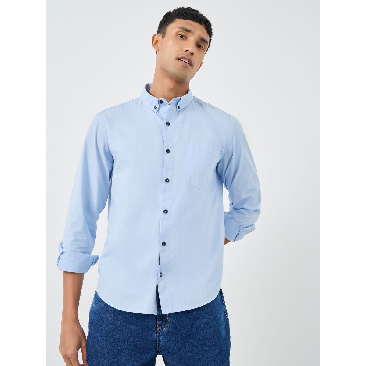 قميص سادة بوبلين بقصة عادية وأزرار-men-clothing-shirts-image-1