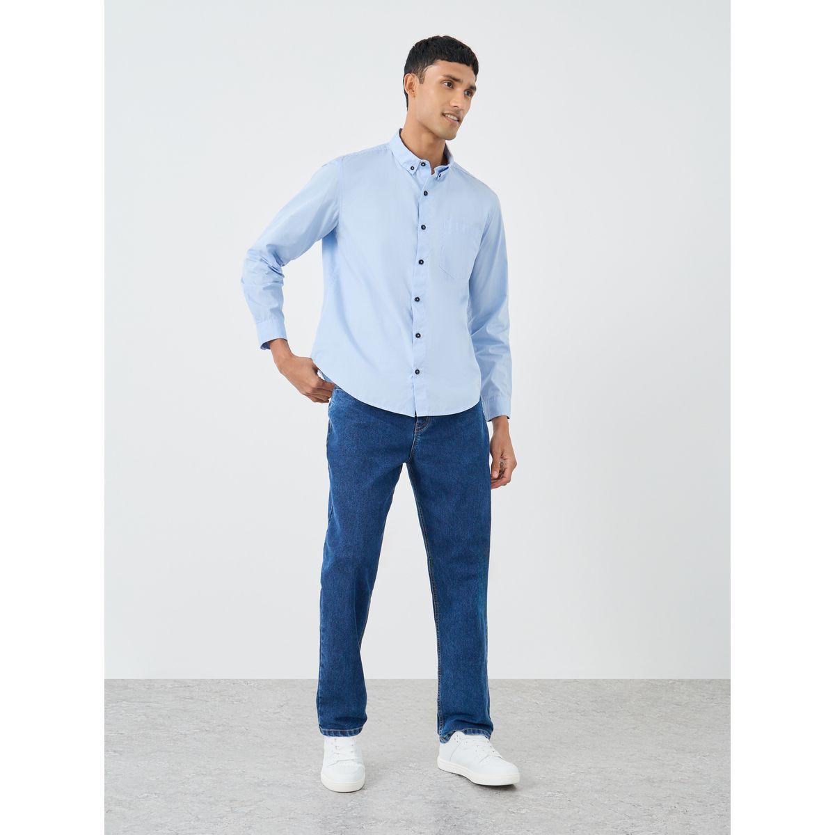 قميص سادة بوبلين بقصة عادية وأزرار-men-clothing-shirts-image-2