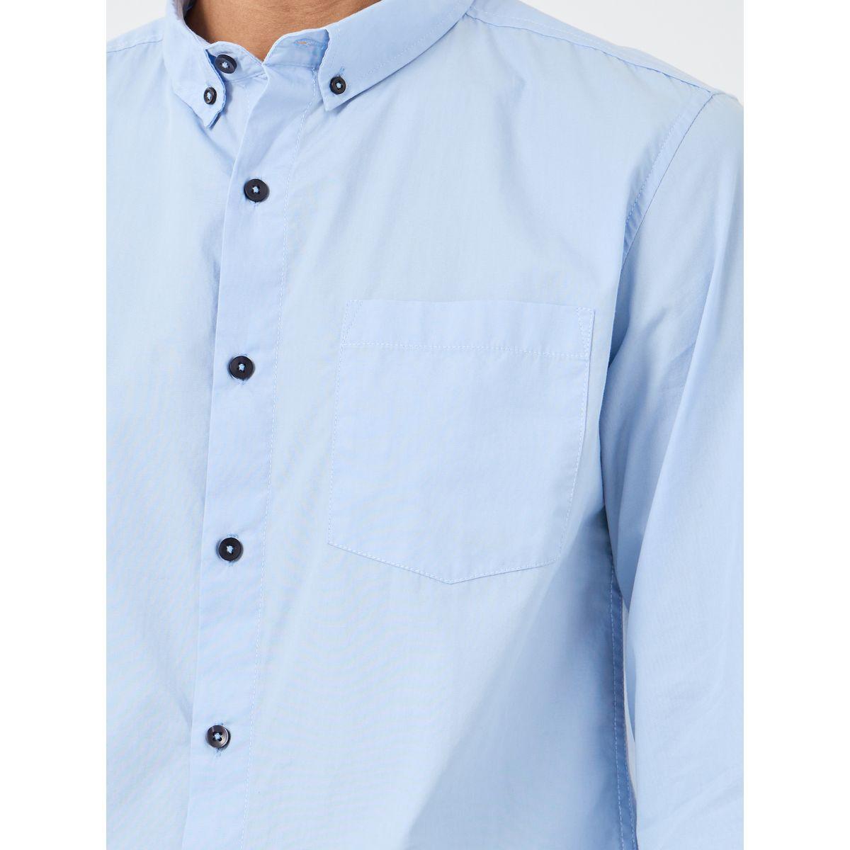 قميص سادة بوبلين بقصة عادية وأزرار-men-clothing-shirts-image-3